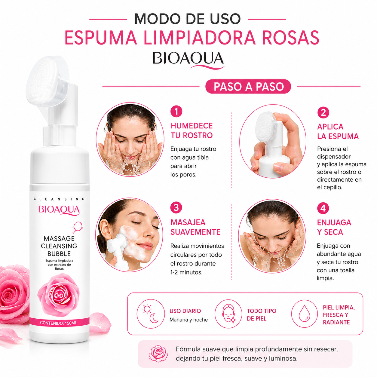 ESPUMA LIMPIADORA ROSAS 150ML BIOAQUA - 3