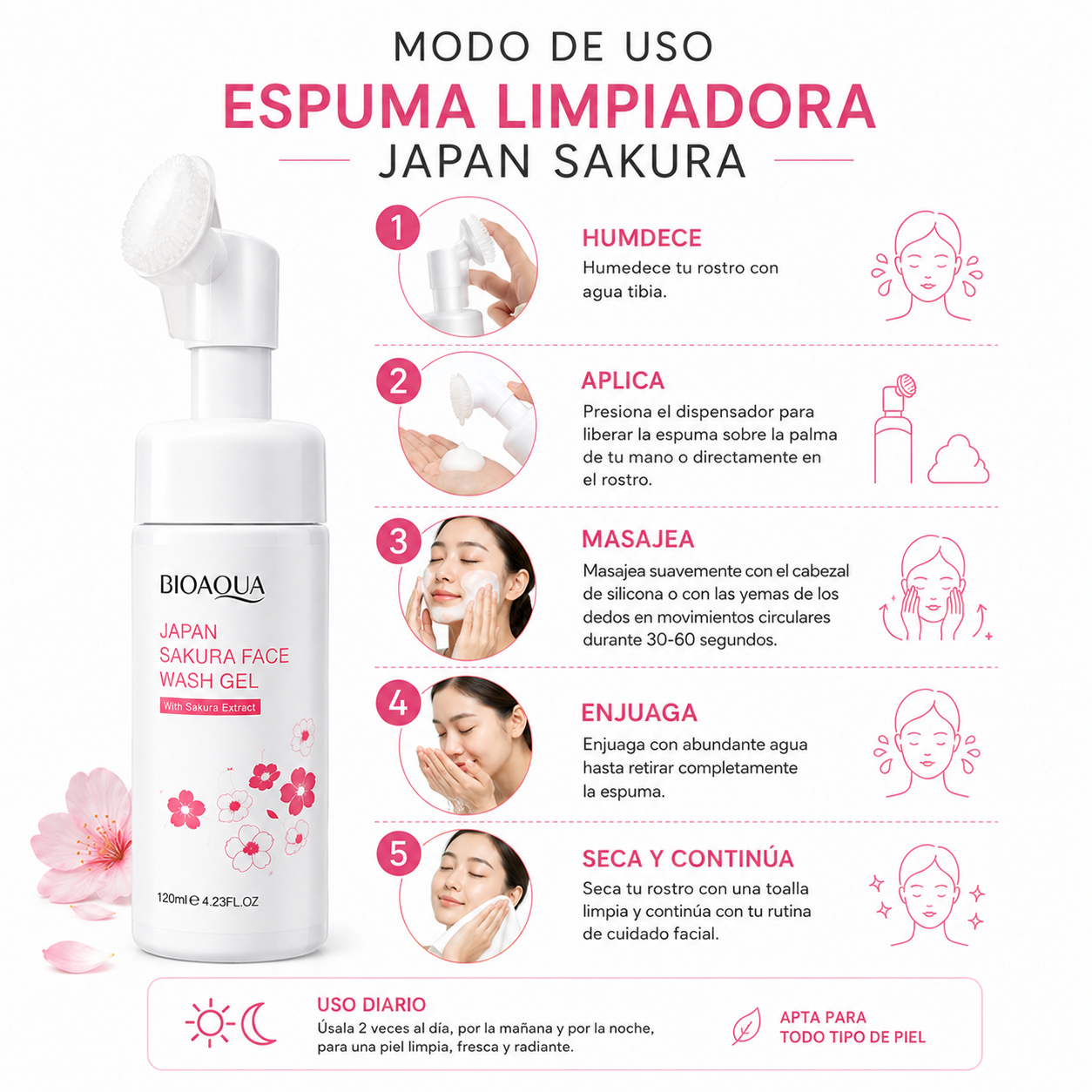 PACK 3 ESPUMA LIMPIADORA JAPAN SAKURA 120ML BIOAQUA - 3