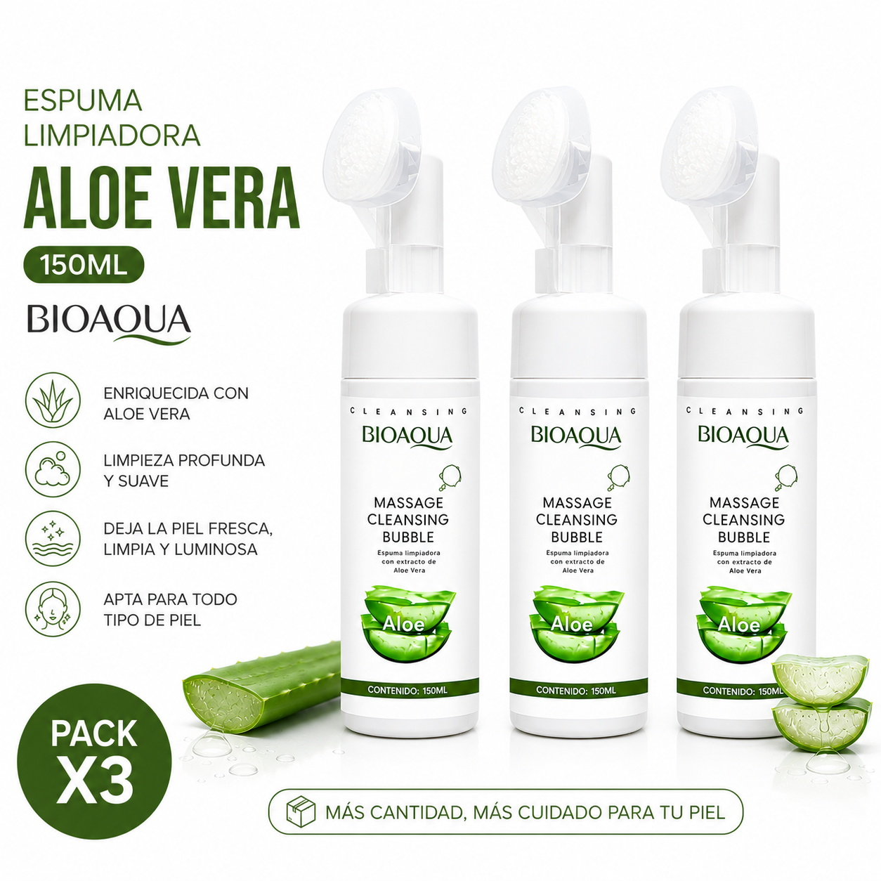 PACK 3 ESPUMA LIMPIADORA ALOE VERA 150ML BIOAQUA - 1