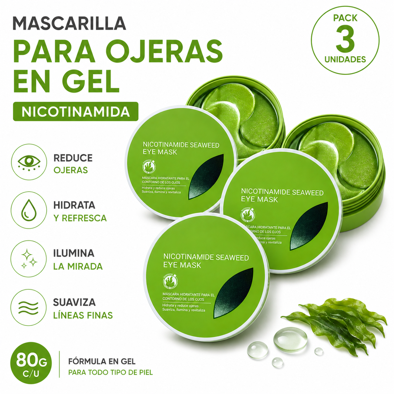 PACK 3 PARCHES PARA OJERAS EN GEL – NICOTINAMIDA 80G BIOAQUA - 1
