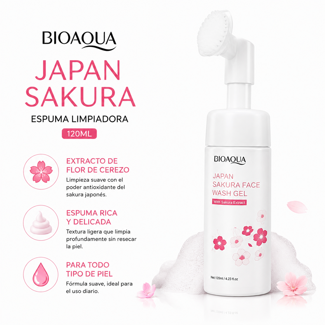 ESPUMA LIMPIADORA JAPAN SAKURA 120ML BIOAQUA - 1