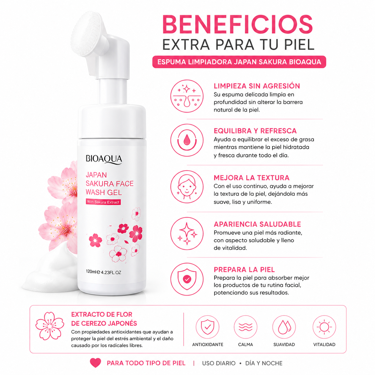 ESPUMA LIMPIADORA JAPAN SAKURA 120ML BIOAQUA - 2