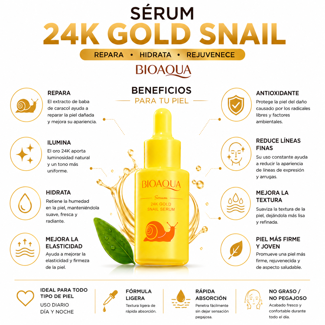 SÉRUM 24K GOLD SNAIL 30ML BIOAQUA - 2