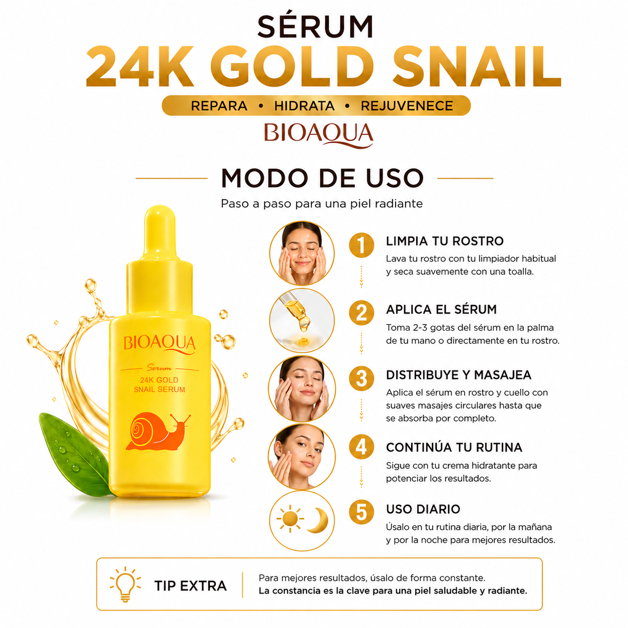 SÉRUM 24K GOLD SNAIL 30ML BIOAQUA - 3