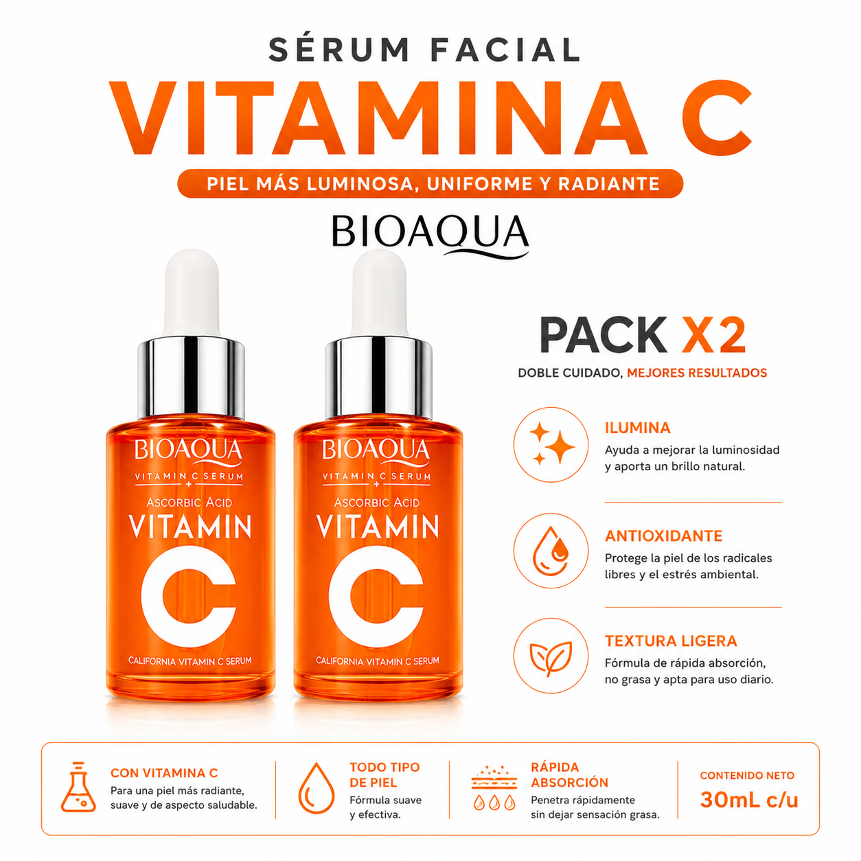 PACK 2 SÉRUM FACIAL VITAMINA C 30ML BIOAQUA - 1