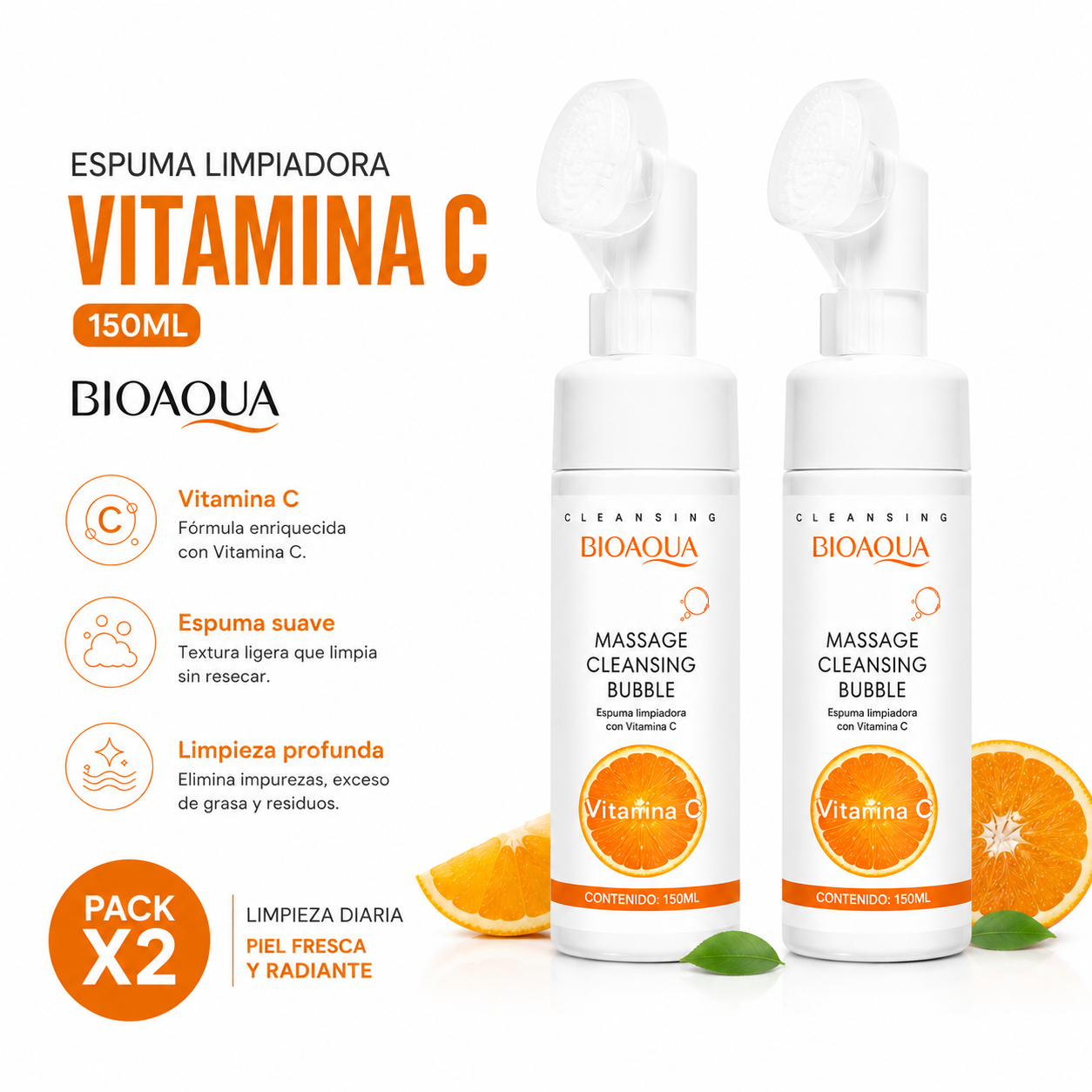 PACK 2 ESPUMA LIMPIADORA VITAMINA C 150ML BIOAQUA - 1