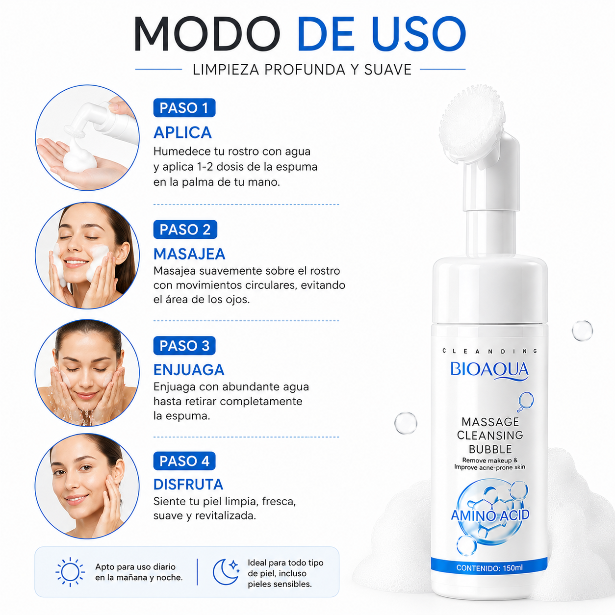 ESPUMA LIMPIADORA AMINOÁCIDOS 150ML BIOAQUA - 3