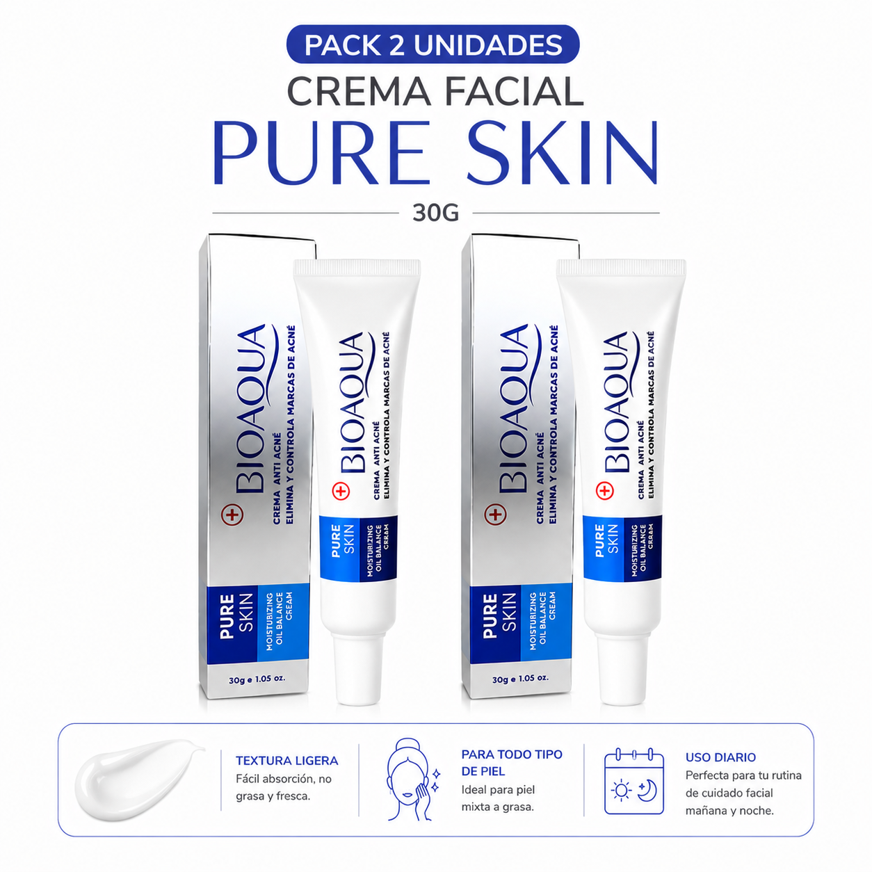 PACK 2 CREMA FACIAL PURE SKIN 30G BIOAQUA - 1