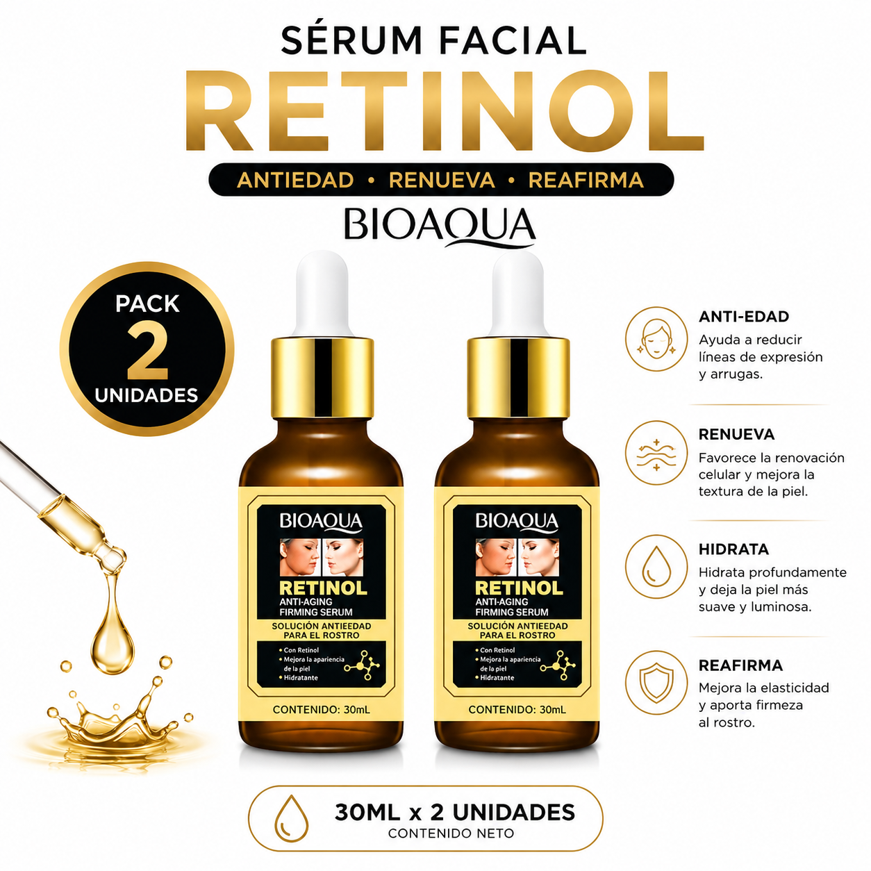 PACK 2 SÉRUM FACIAL RETINOL 30ML BIOAQUA - 1