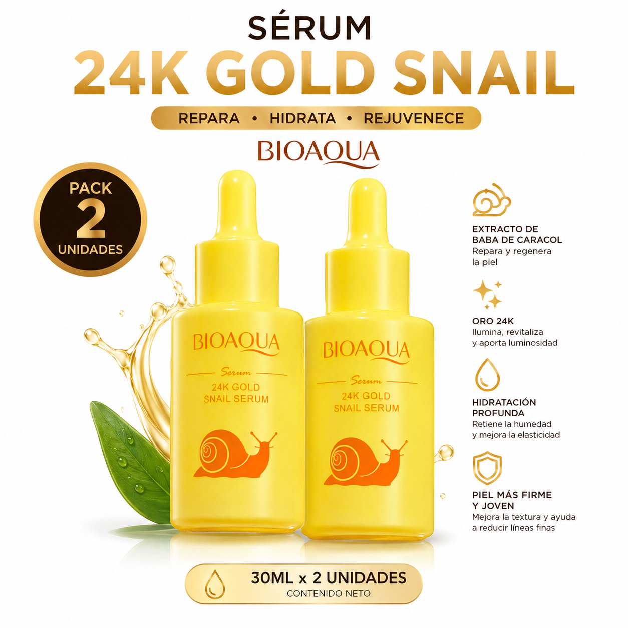 PACK 2 SÉRUM 24K GOLD SNAIL 30ML BIOAQUA - 1