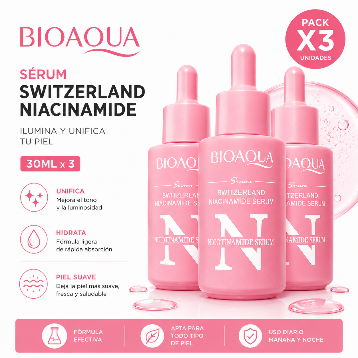 PACK 3 SÉRUM SWITZERLAND NIACINAMIDE 30ML BIOAQUA - 1