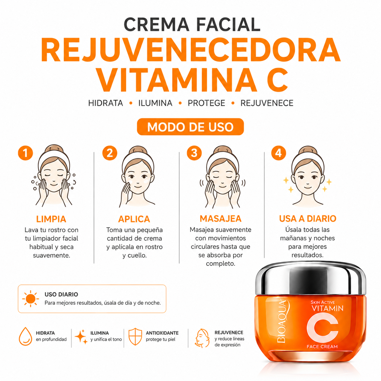 PACK 2 CREMA FACIAL REJUVENECEDORA VITAMINA C 50G BIOAQUA - 3
