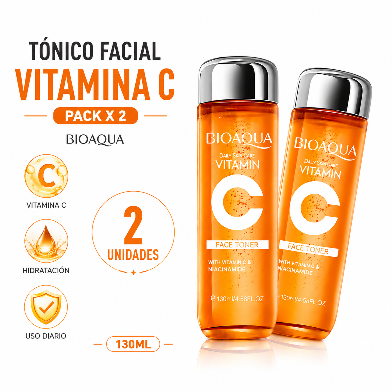 PACK 2 TÓNICO FACIAL VITAMINA C 130ML BIOAQUA - 1