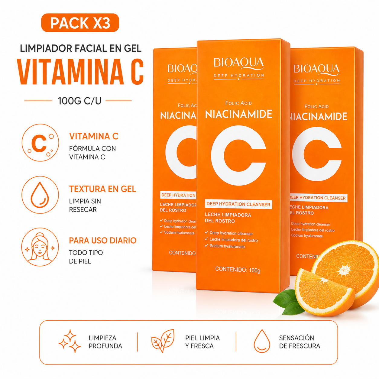 PACK 3 LIMPIADOR FACIAL EN GEL VITAMINA C 100G - 1