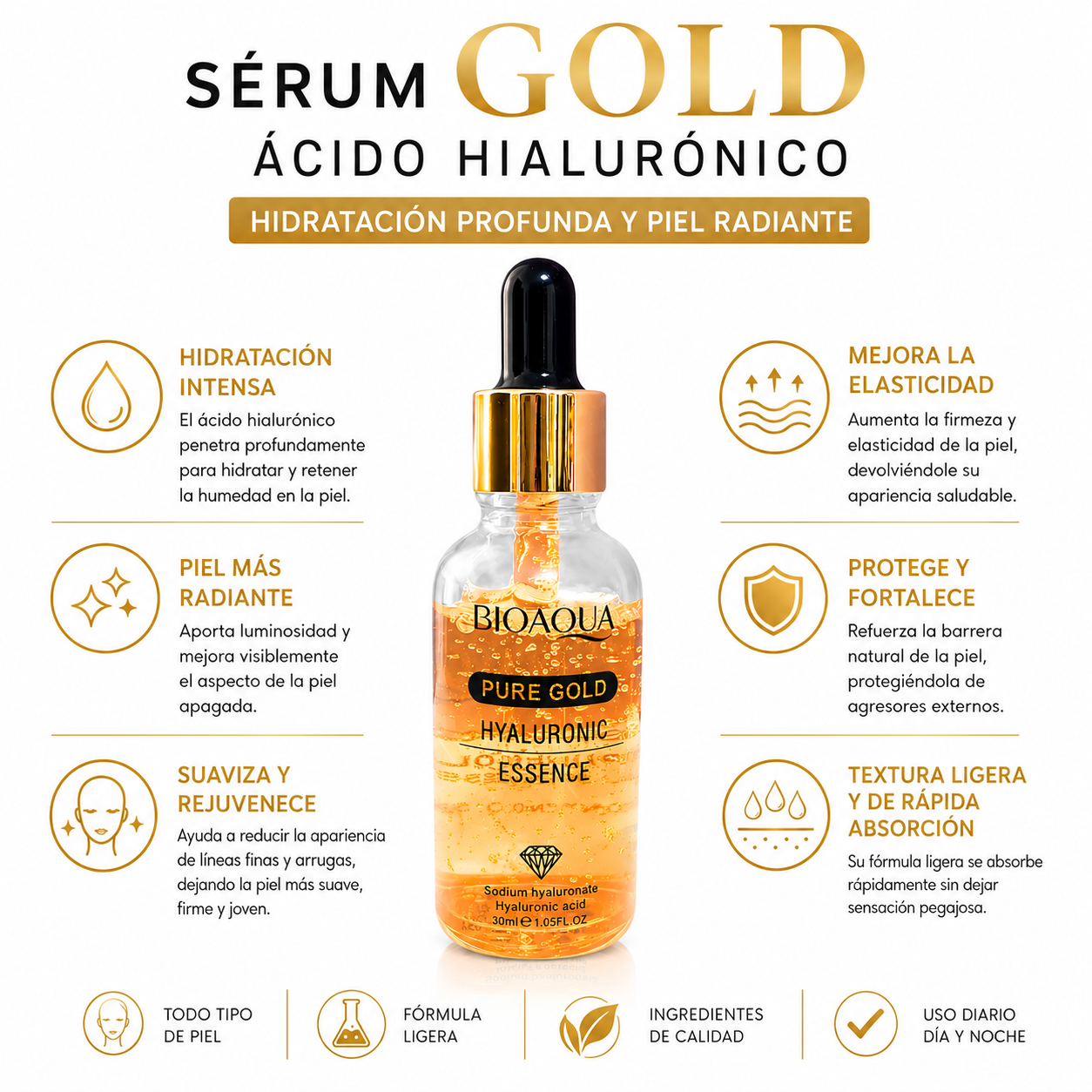 PACK 3 SÉRUM GOLD ÁCIDO HIALURÓNICO 30ML BIOAQUA - 2