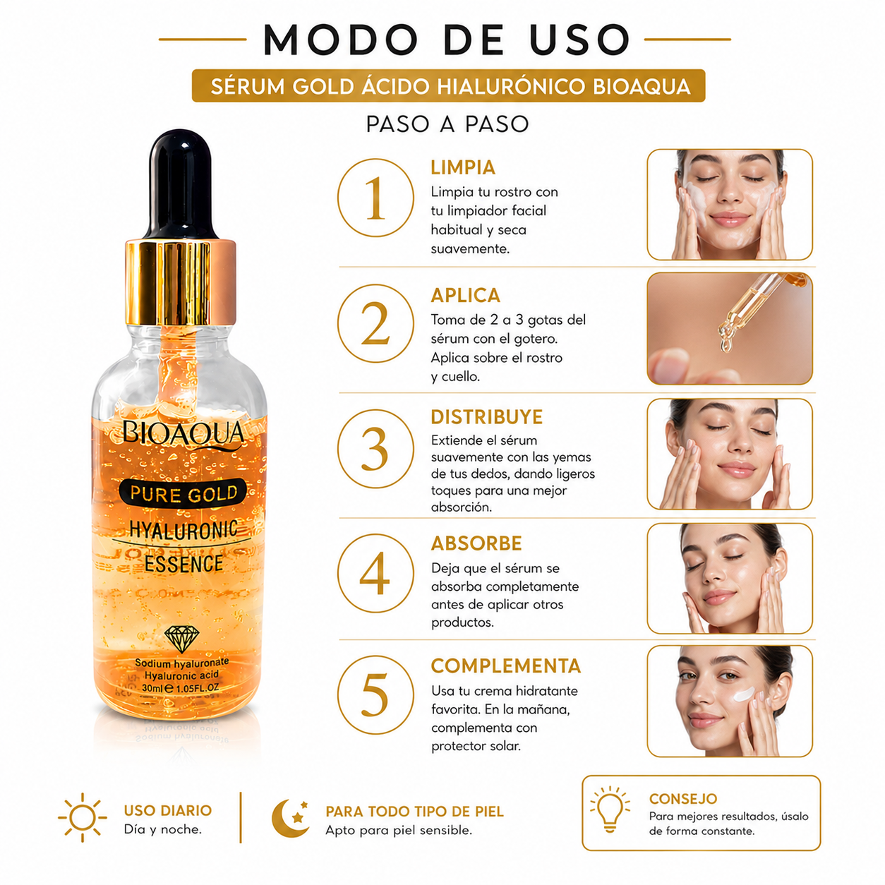 PACK 3 SÉRUM GOLD ÁCIDO HIALURÓNICO 30ML BIOAQUA - 3