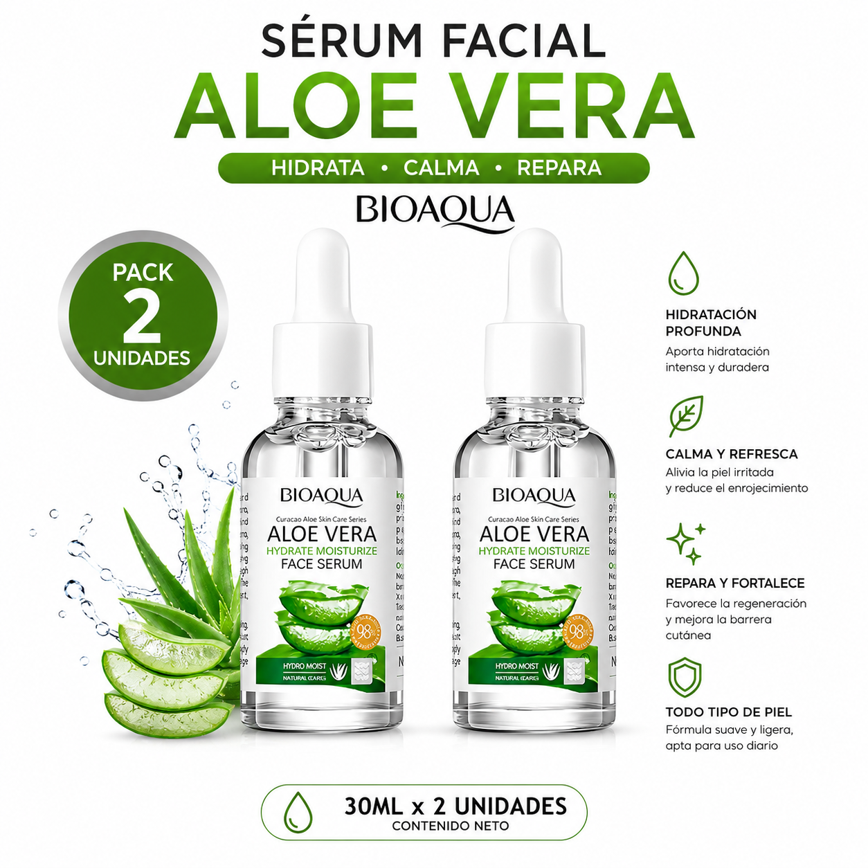 PACK 2 SÉRUM FACIAL ALOE VERA 30ML BIAOQUA - 1