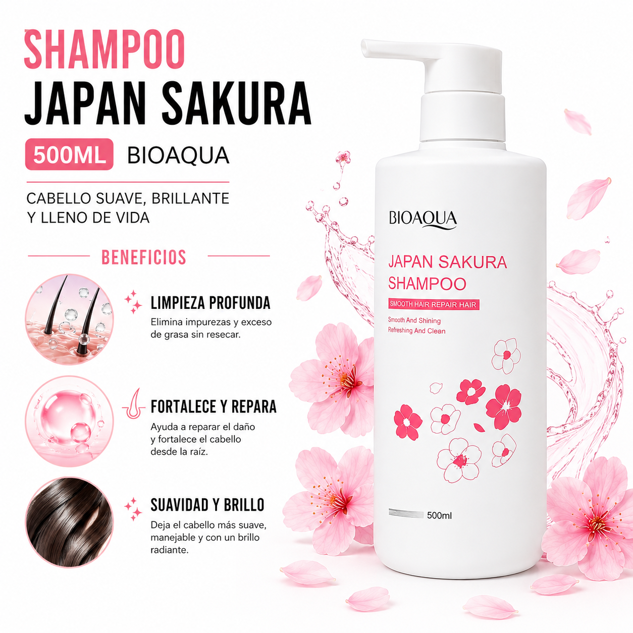 PACK 3 SHAMPOO JAPAN SAKURA 500ML BIOAQUA - 2