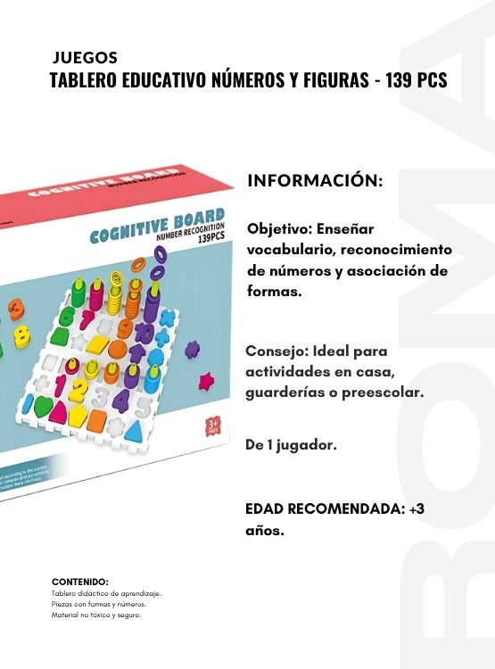 TABLERO EDUCATIVO NÚMEROS Y FIGURAS 139 PIEZAS - 2