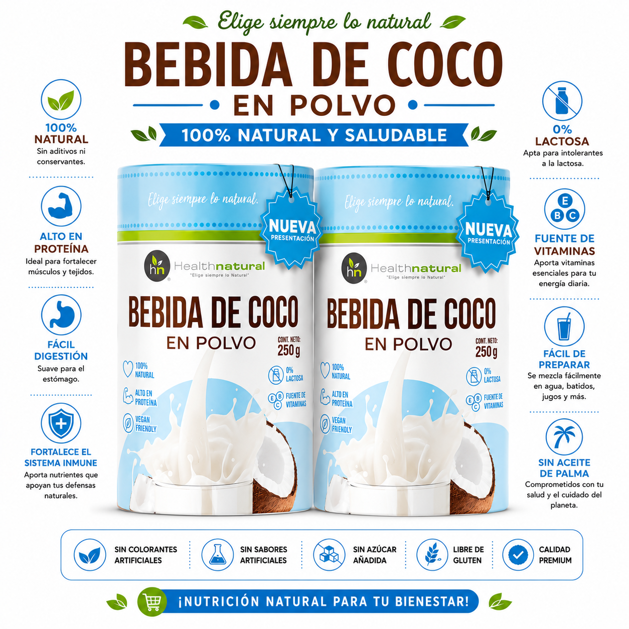 PACK 2 BEBIDA DE COCO EN POLVO 250G HEALTHNATURAL - 1