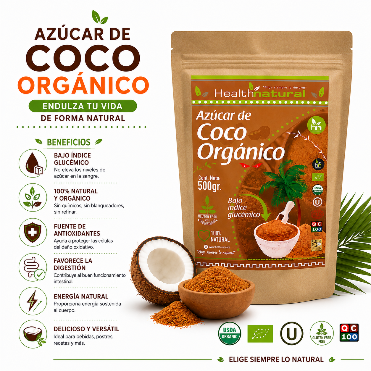 PACK 2 AZÚCAR DE COCO ORGÁNICO 500G HEALTHNATURAL - 2