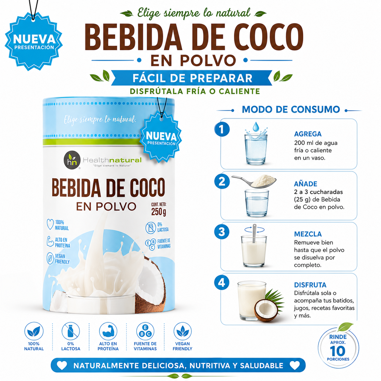 PACK 3 BEBIDA DE COCO EN POLVO 250G HEALTHNATURAL - 3