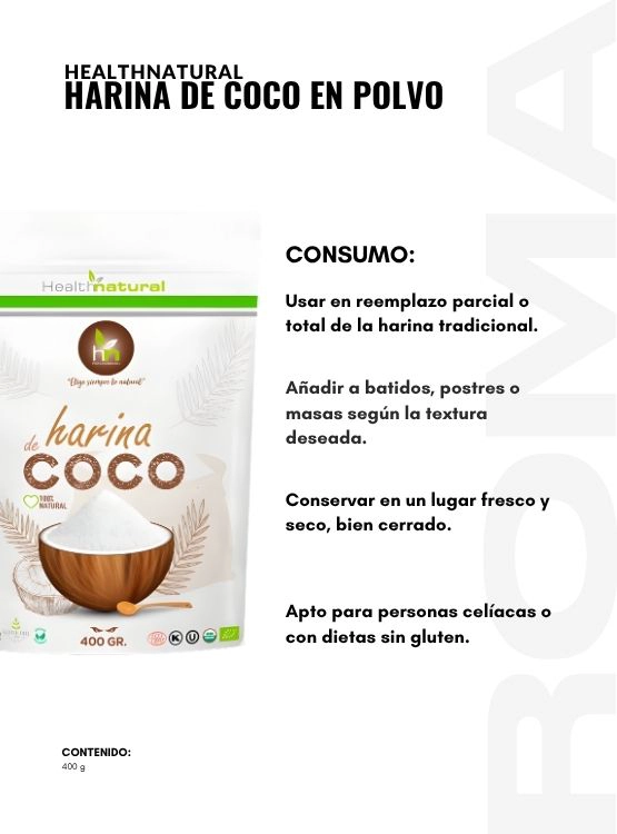 HARINA DE COCO EN POLVO 400G HEALTHNATURAL - 3