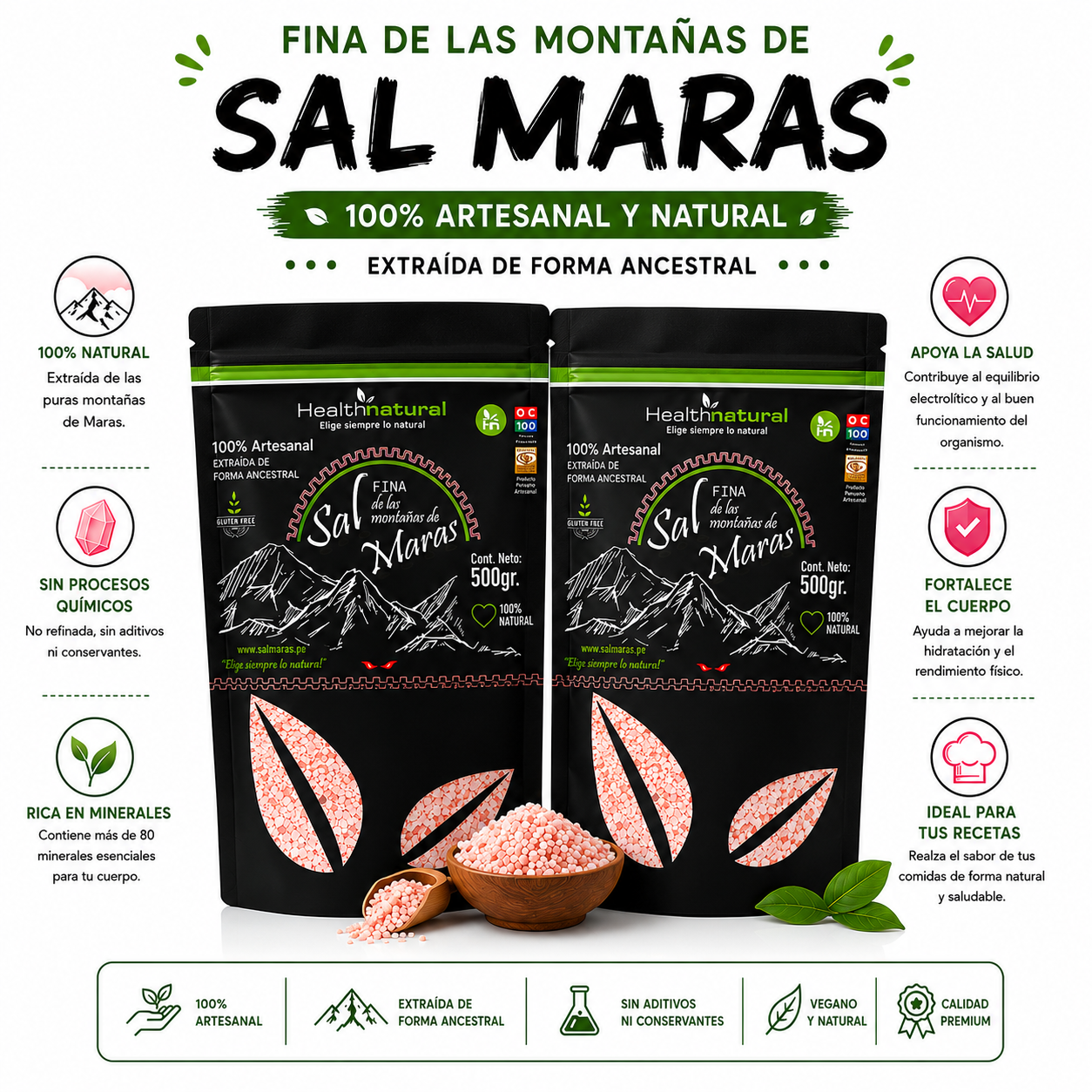 PACK 2 SAL DE MARAS FINA 500G HEALTHNATURAL - 1