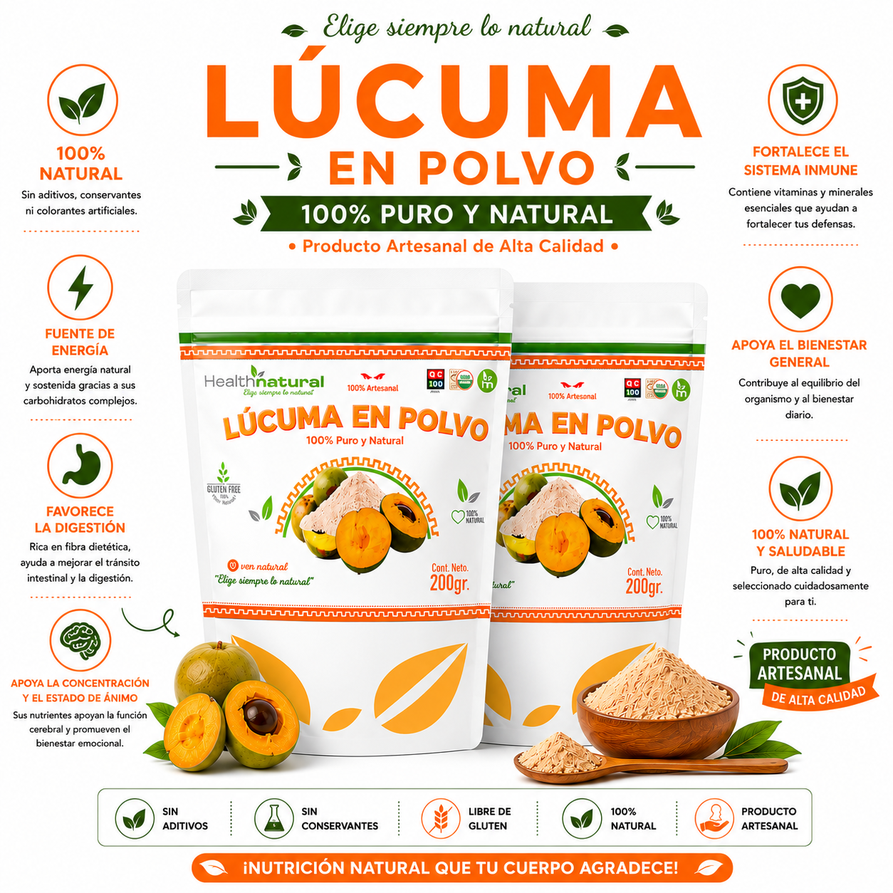PACK 2 LÚCUMA EN POLVO 200G HEALTHNATURAL - 1