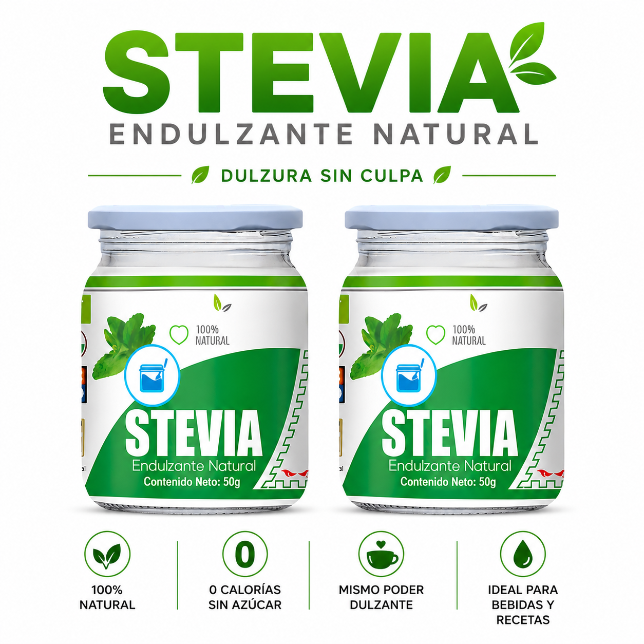 PACK 2 STEVIA EN POLVO 50G HEALTHNATURAL - 1