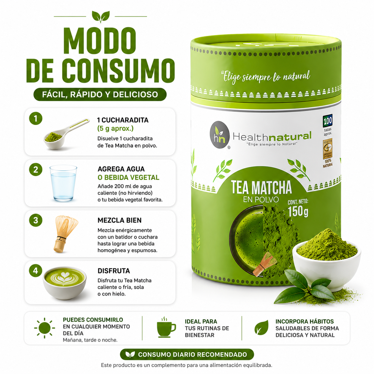 TÉ MATCHA ORGÁNICO 150G HEALTHNATURAL - 3
