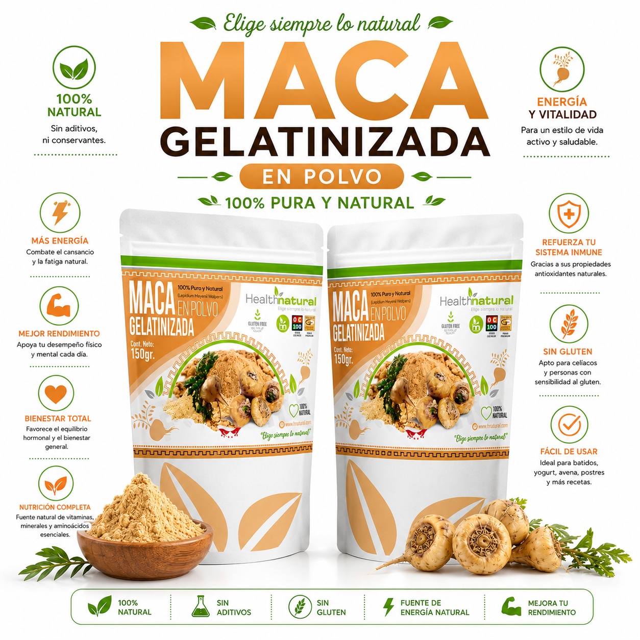 PACK 2 MACA GELATINIZADA EN POLVO 150G HEALTHNATURAL - 1