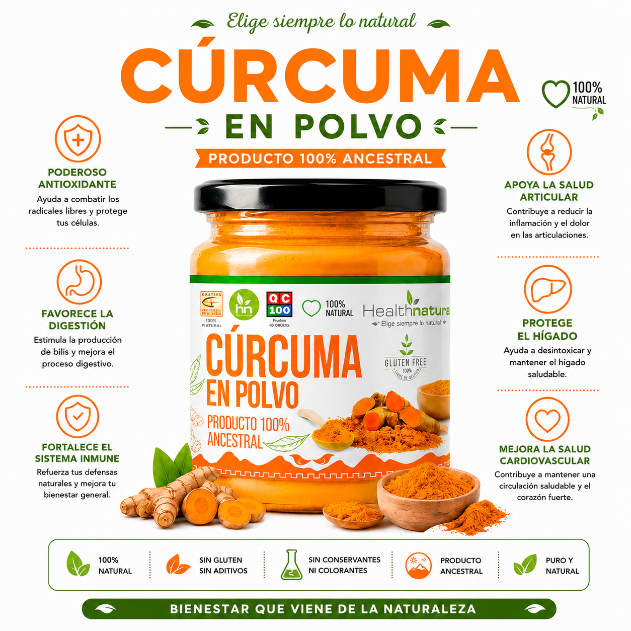 CÚRCUMA EN POLVO 100G HEALTHNATURAL - 1