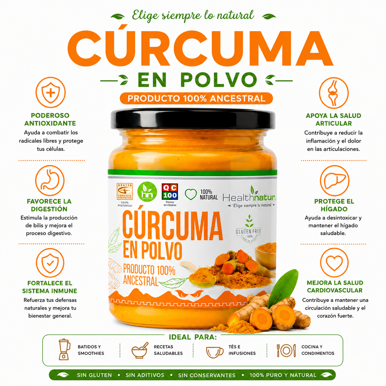 CÚRCUMA EN POLVO 100G HEALTHNATURAL - 2
