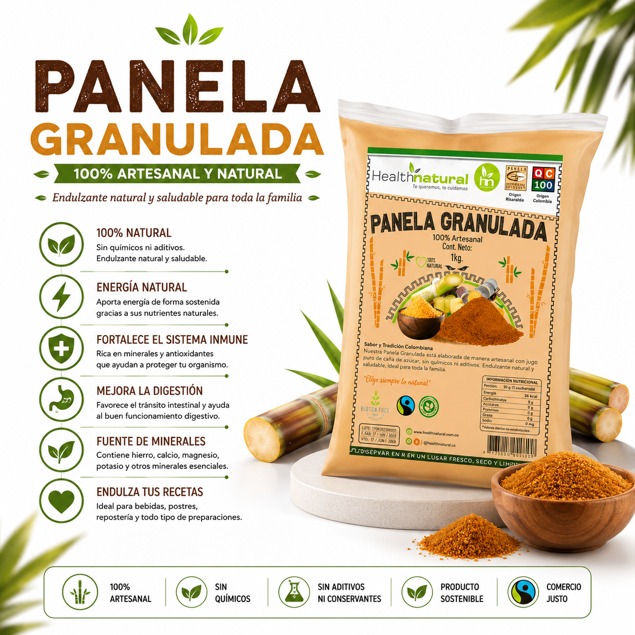 PACK 3 PANELA GRANULADA 1KG HEALTHNATURAL - 2