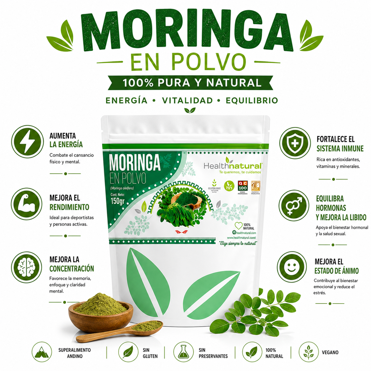 MORINGA EN POLVO 150G HEALTHNATURAL - 2