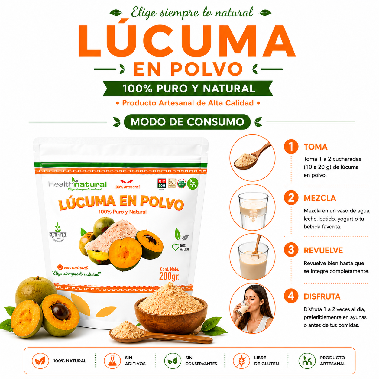 LÚCUMA EN POLVO 200G HEALTHNATURAL - 3