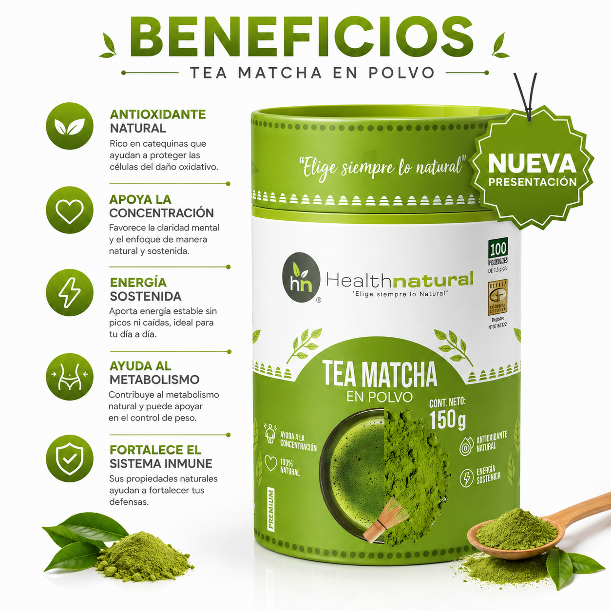 PACK 3 TÉ MATCHA ORGÁNICO 150G HEALTHNATURAL - 2