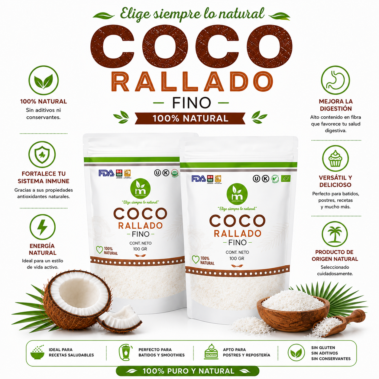PACK 2 COCO RALLADO FINO 100G HEALTHNATURAL - 1