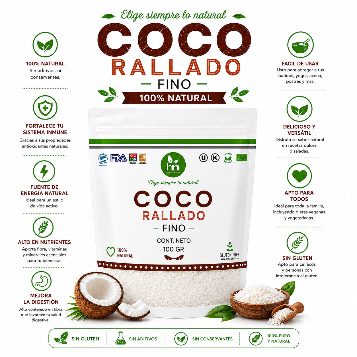 PACK 2 COCO RALLADO FINO 100G HEALTHNATURAL - 2