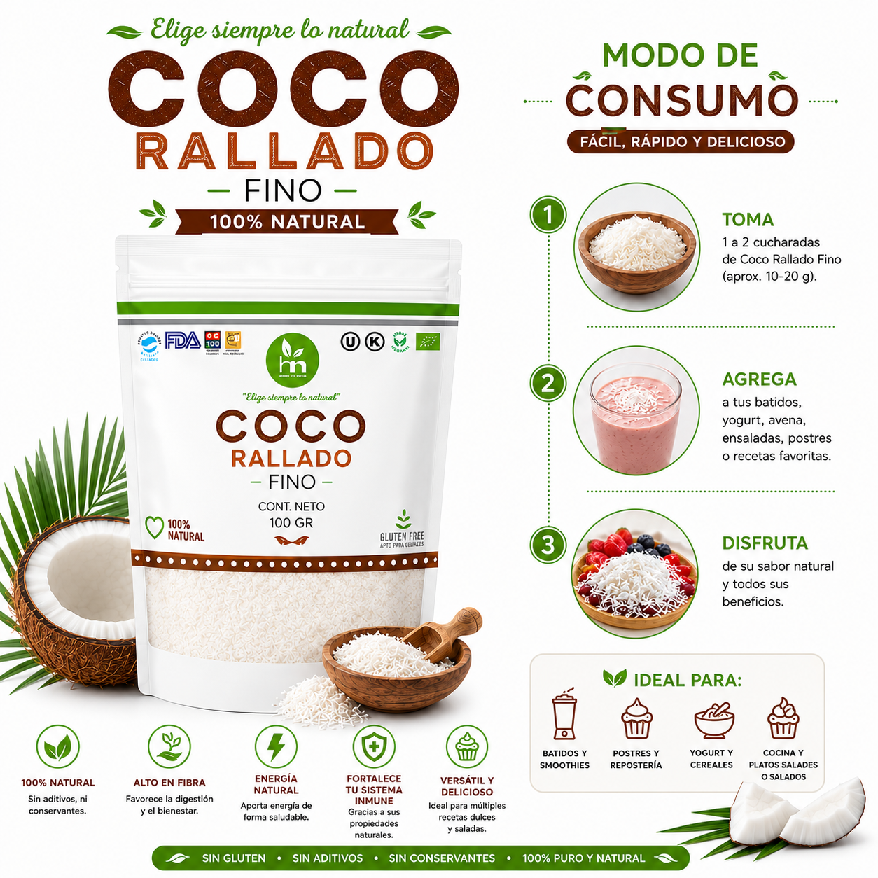 PACK 2 COCO RALLADO FINO 100G HEALTHNATURAL - 3