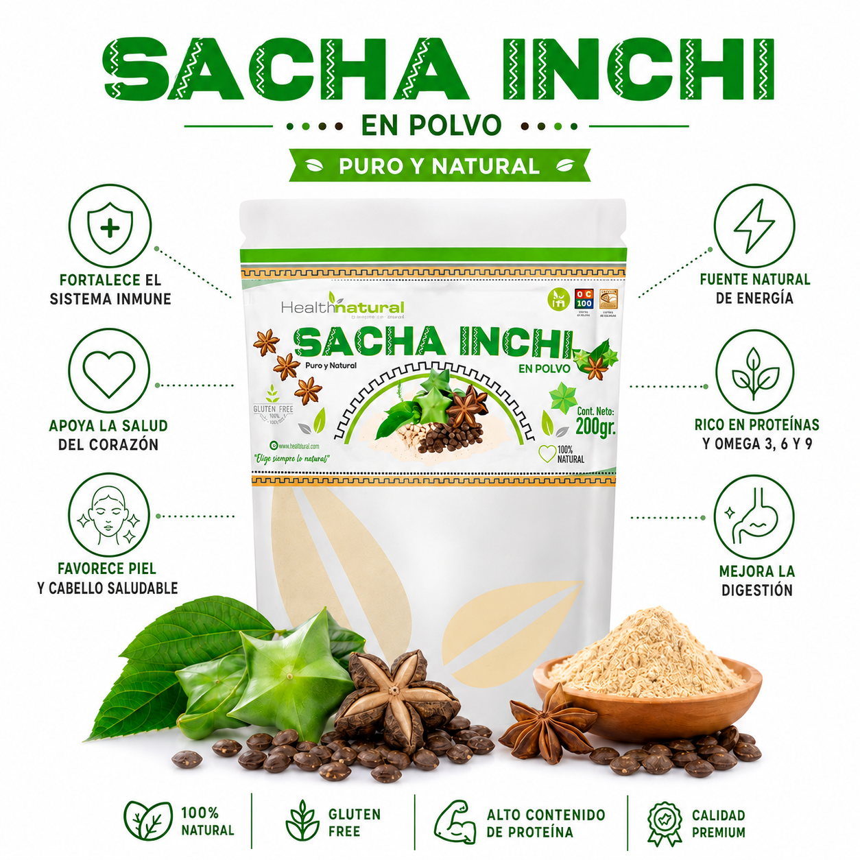 SACHA INCHI EN POLVO 200G HEALTHNATURAL - 1
