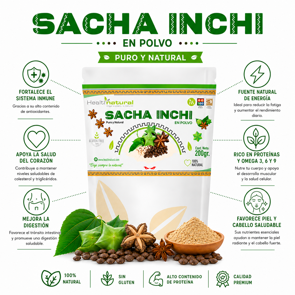 SACHA INCHI EN POLVO 200G HEALTHNATURAL - 2