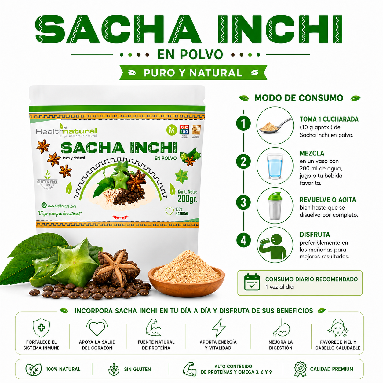 SACHA INCHI EN POLVO 200G HEALTHNATURAL - 3