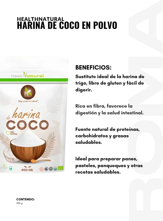 PACK 3 HARINA DE COCO EN POLVO 400G HEALTHNATURAL - 2