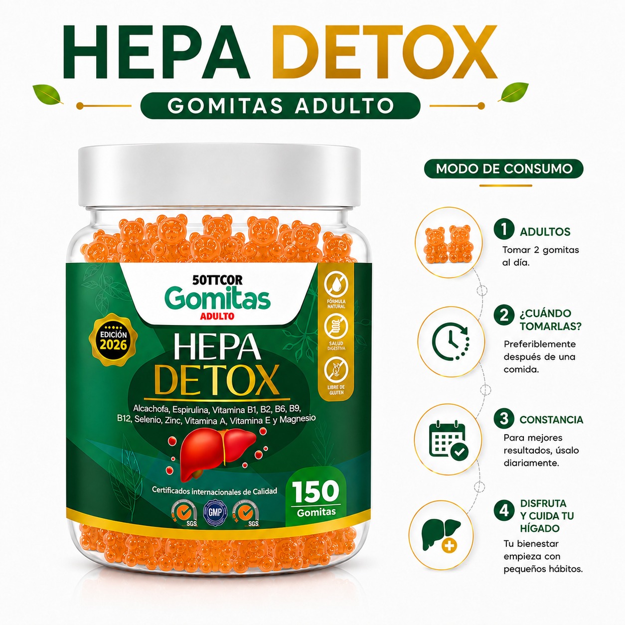PACK 3 GOMITAS HEPA DETOX PARA ADULTOS 450 GOMITAS SOTTCOR LABS - 3