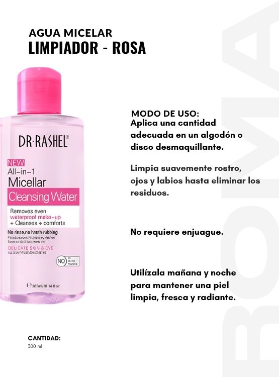 PACK 2 AGUA MICELAR LIMPIADOR ROSA 300ML DR RASHEL - 3