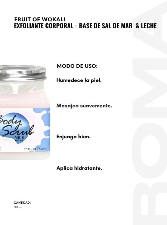 EXFOLIANTE CORPORAL BASE DE SAL DE MAR Y LECHE 500ML WOKALI - 3