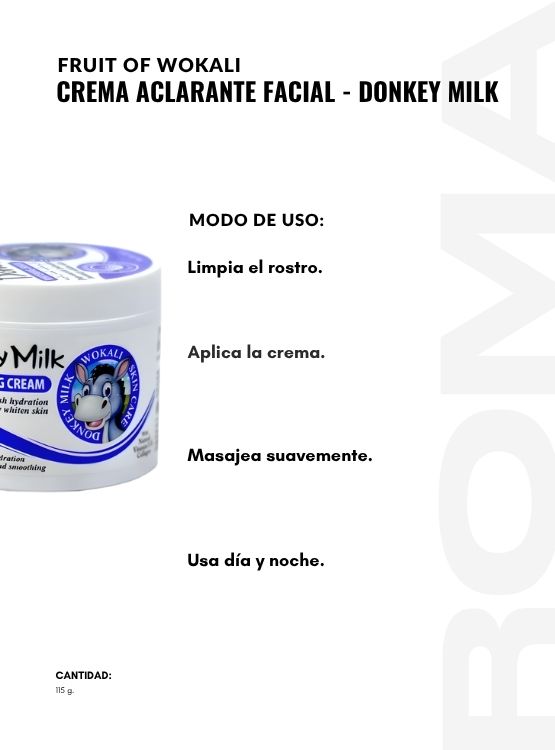 CREMA ACLARANTE FACIAL DONKEY MILK 115 G WOKALI - 3