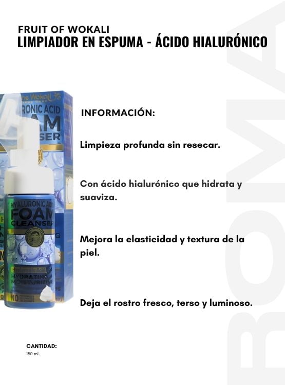 LIMPIADOR EN ESPUMA ÁCIDO HIALURÓNICO 150ML WOKALI - 2